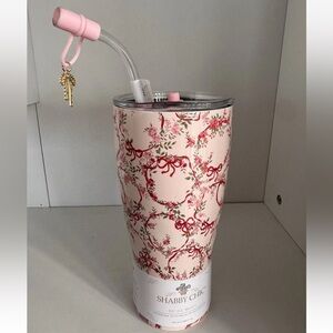 Shabby Chic Coquette Christmas Red Bow Tumbler 30 oz with Straw